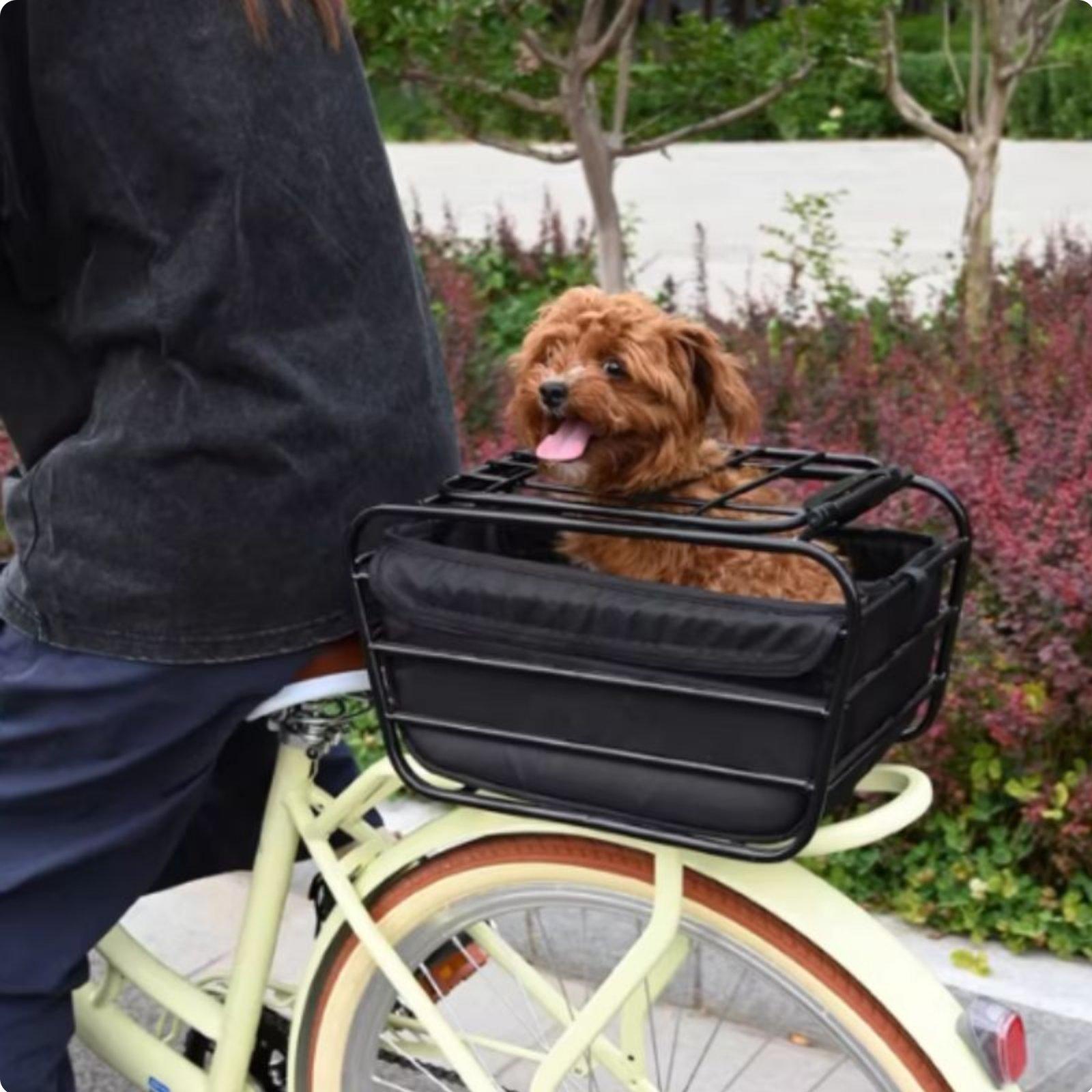 Mountain Biking With Dog - ตะกร้าจักรยานพร้อมสายรัดสุนัข ตะกร้าหลังจักรยานเสือภูเขา ที่นั่งสัตว์เลี้ยงขนาดใหญ่พิเศษ ตะกร้าจักรยานอเนกประสงค์สำหรับสุนัข