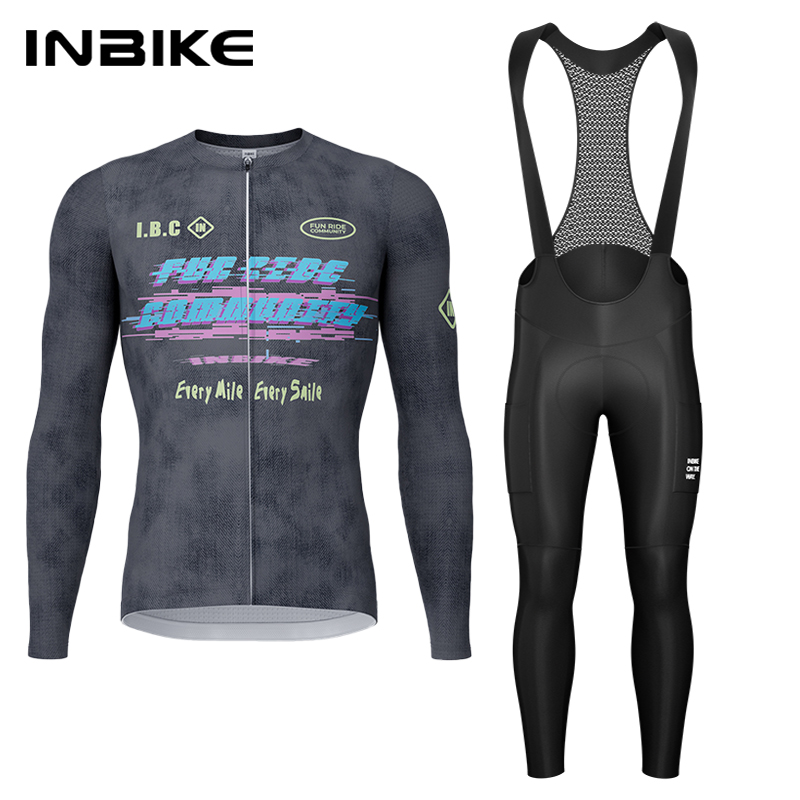 Mountain Biking Overalls - ชุดปั่นจักรยาน INBIKE สำหรับฤดูใบไม้ผลิและฤดูใบไม้ร่วง เสื้อปั่นจักรยานแขนยาว กางเกงปั่นจักรยานแบบมีแผ่นรอง ชุดปั่นจักรยานเสือภูเขาและเสือหมอบ